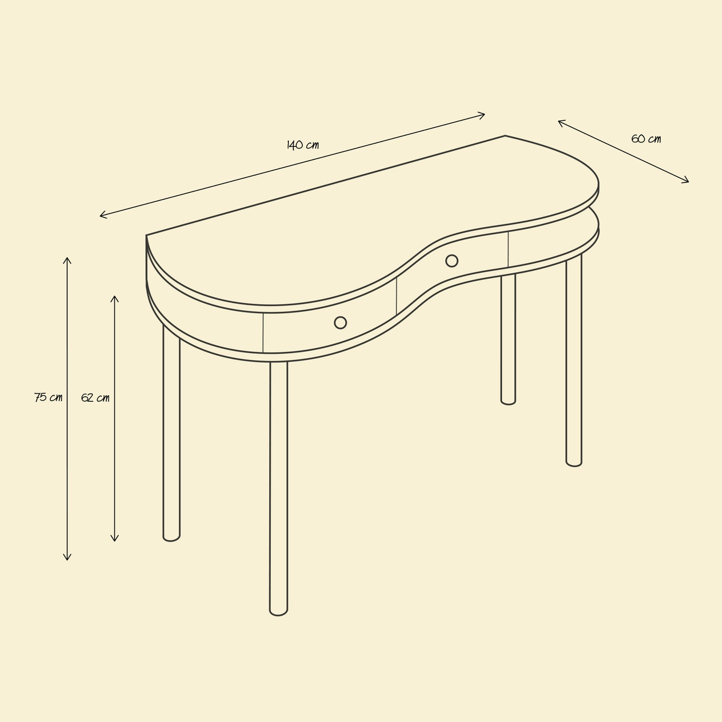 Waves desk with drawers